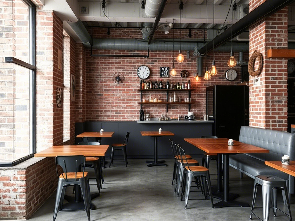 interior cafe tema industrial