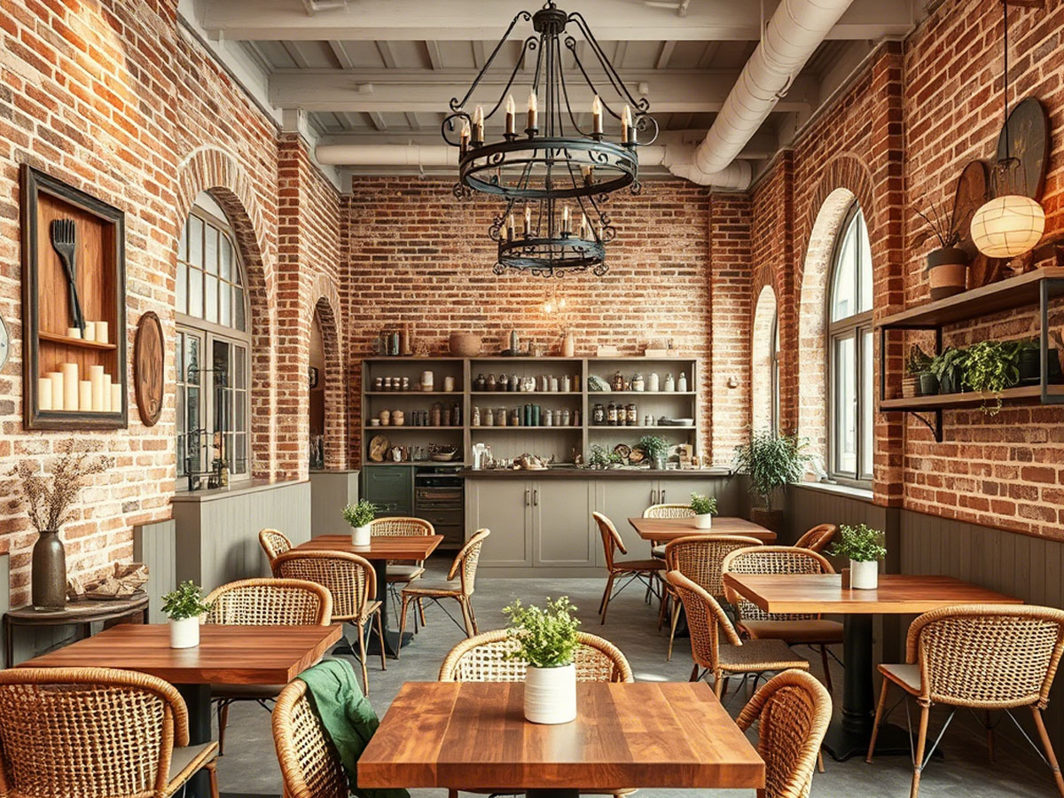 interior cafe tema rustic country